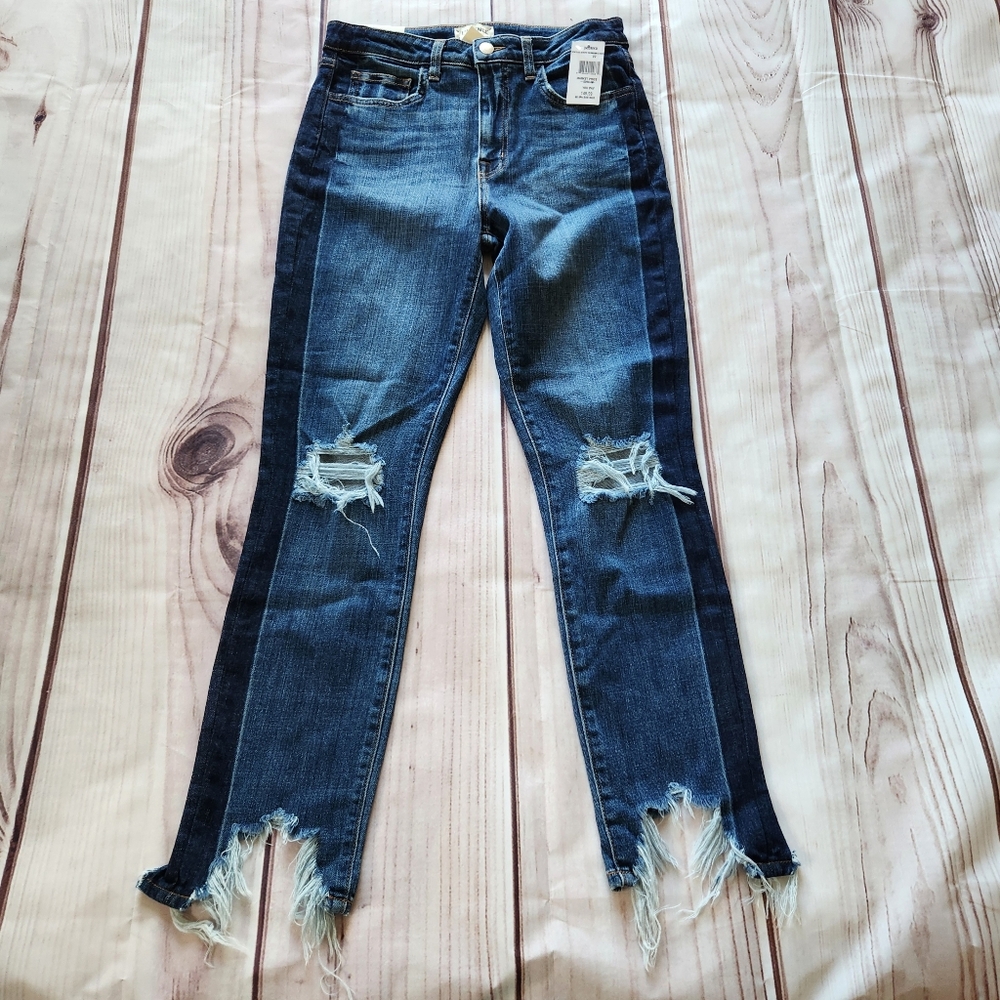 NWT L'Agence "High Line Skinny" Jeans Classic Vintage Stripe Destruct Blue 27 - Picture 3 of 14